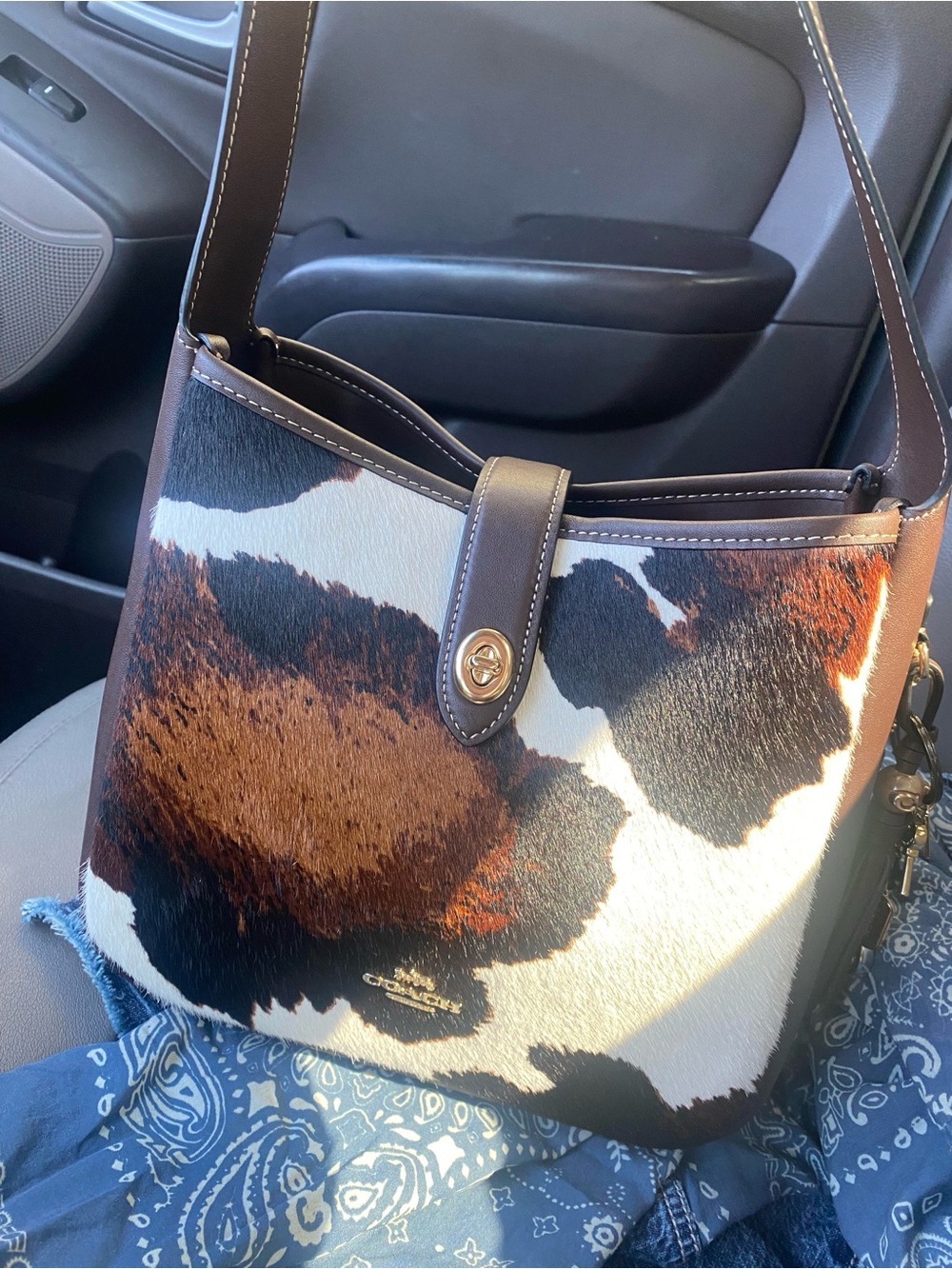 COACH HADLEY CONVERTIBLE
CROSSBODY BAG WITH COW
PRINT AND TASSEL - Picture 7 of 8